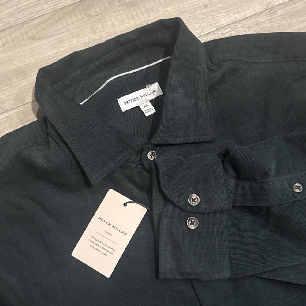 Peter Millar Mens Cotton Cashmere Corduroy Button Down Shirt XL Green NWT $225